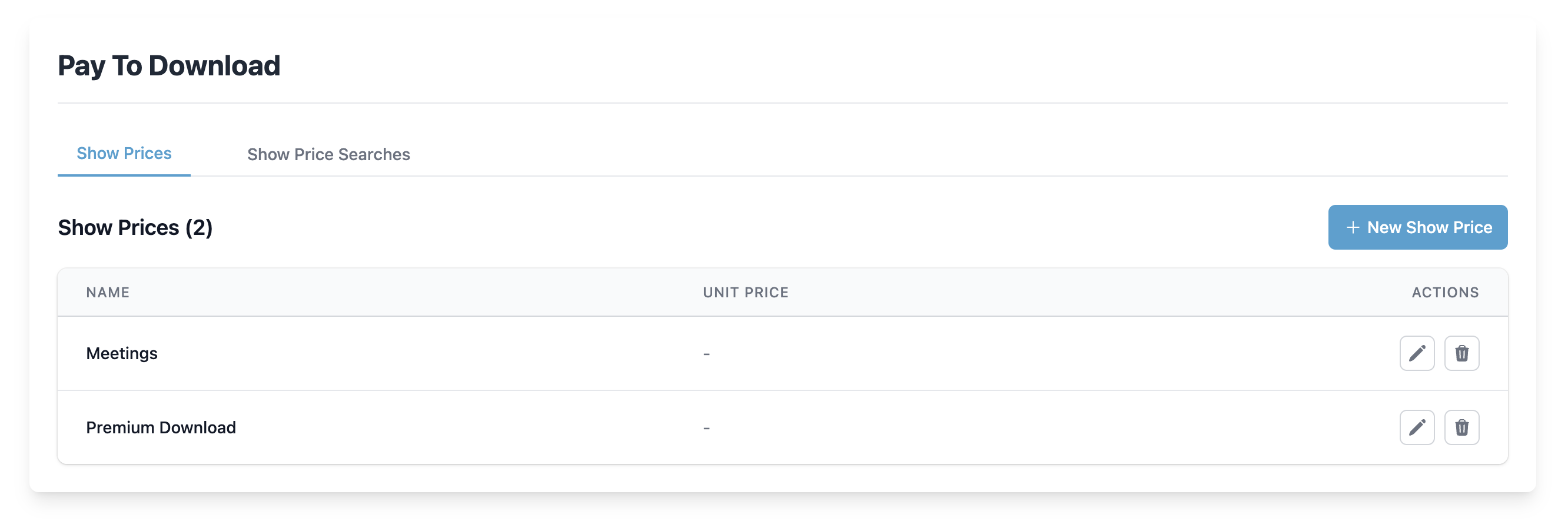 Show Prices tab in Pay To Download
